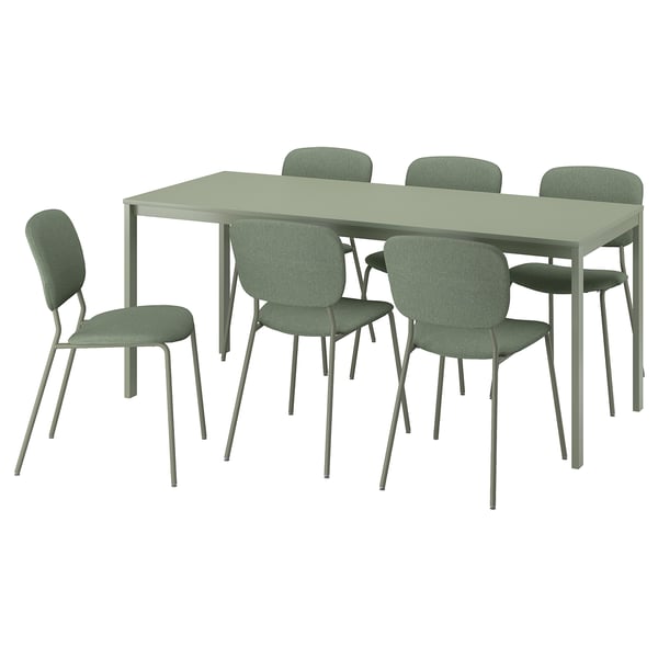 VIHALS / VIHALS - Table and 6 chairs, green/green Tibbleby gray-green,120/180x74 cm