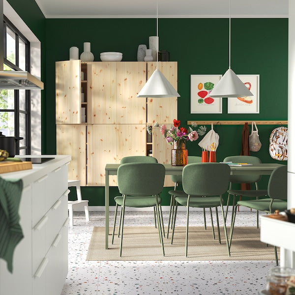 VIHALS / VIHALS table and 6 chairs, green/green Tibbleby grey-green, 120/180x74 cm