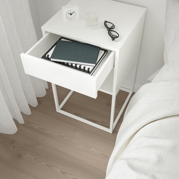VIKHAMMER bedside table, white, 40x39 cm
