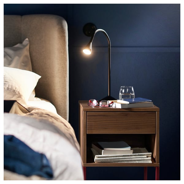 VIKHAMMER bedside table, walnut veneer, 40x39 cm