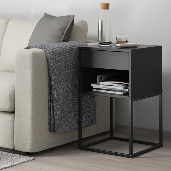 VIKHAMMER bedside table, black, 40x39 cm