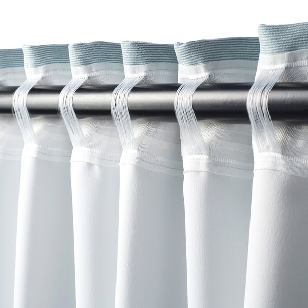 VILBORG Semi-dark curtains, 1 pair - white/turquoise 145x300 cm , 145x300 cm