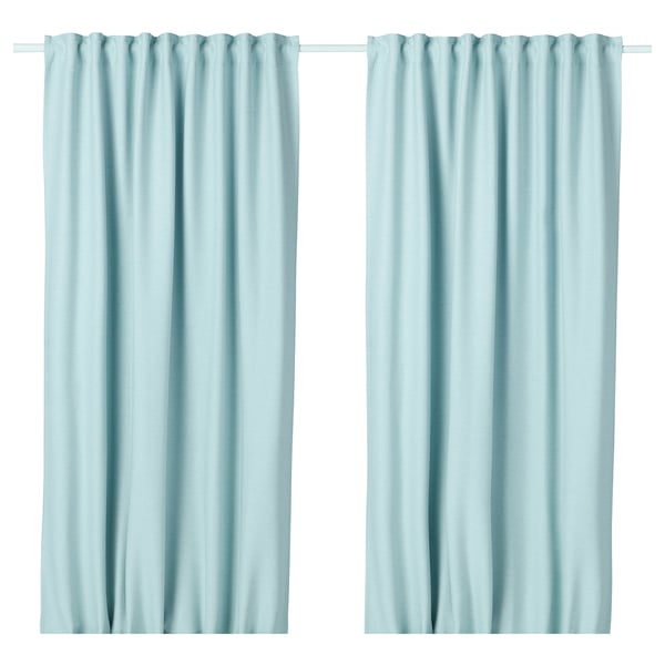 VILBORG Semi-dark curtains, 1 pair - white/turquoise 145x300 cm , 145x300 cm
