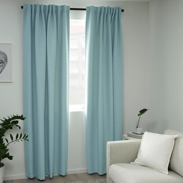 VILBORG Semi-dark curtains, 1 pair - white/turquoise 145x300 cm , 145x300 cm