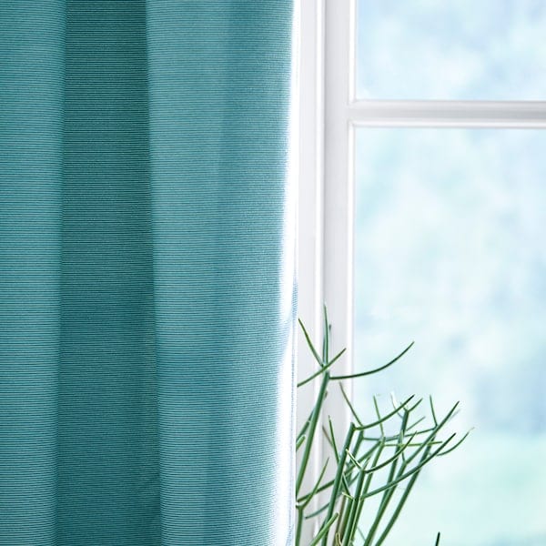 Ikea VILBORG Semi-dark curtains, 1 pair - white/turquoise 145x300 cm , 145x300 cm