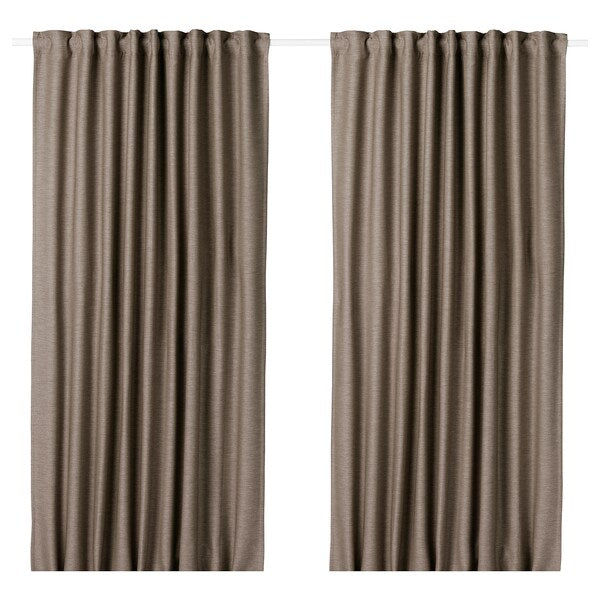 VILBORG room darkening curtains, 1 pair, dark grey-beige/with heading tape, 145x300 cm