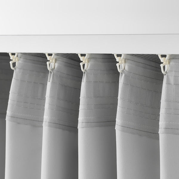 VILBORG room darkening curtains, 1 pair, grey/with heading tape, 145x300 cm