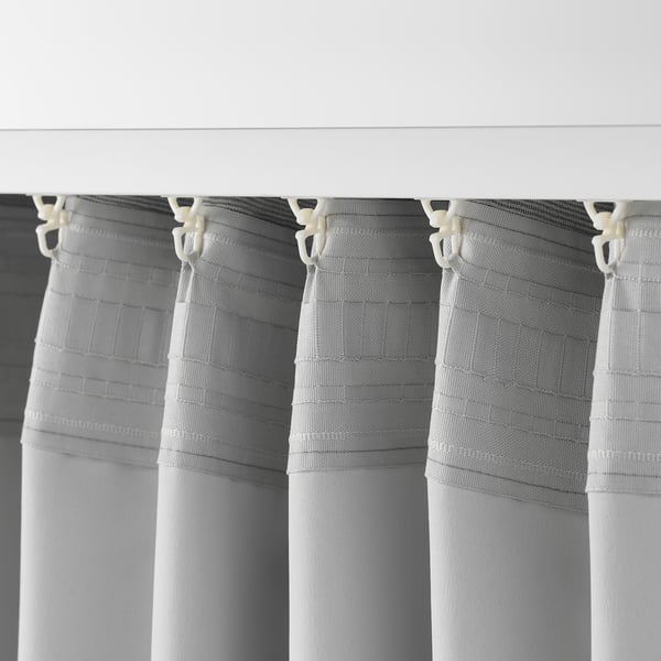 VILBORG room darkening curtains, 1 pair, grey/with heading tape, 145x300 cm