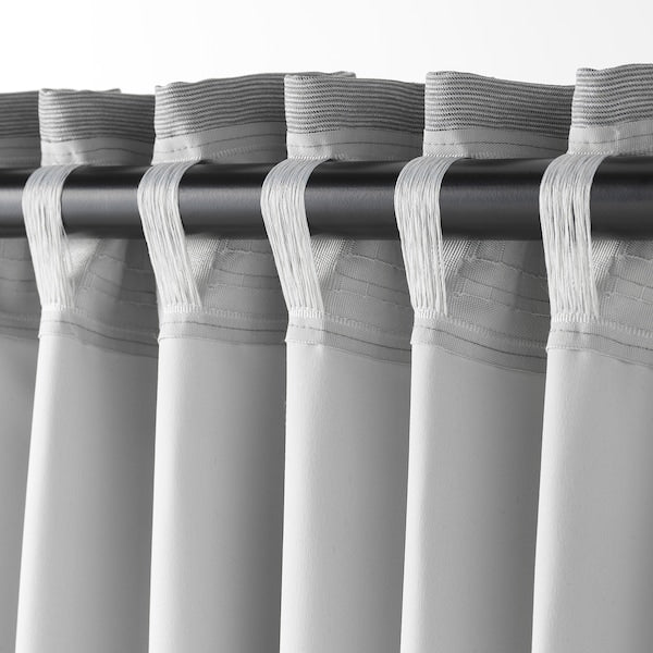 VILBORG room darkening curtains, 1 pair, grey/with heading tape, 145x300 cm
