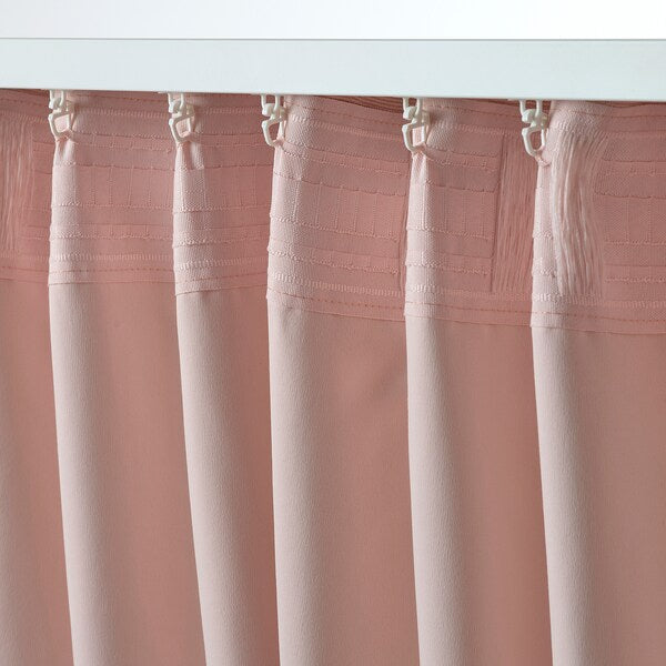 VILBORG room darkening curtains, 1 pair, pink/with heading tape, 145x300 cm
