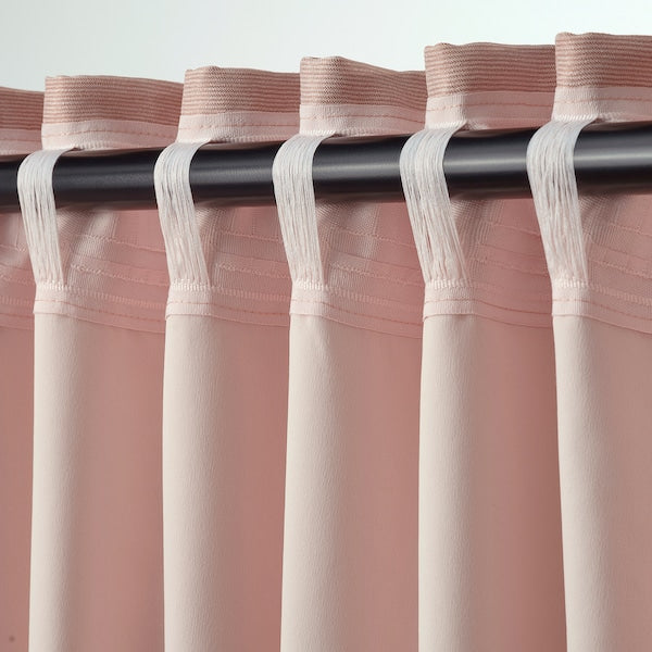 VILBORG room darkening curtains, 1 pair, pink/with heading tape, 145x300 cm