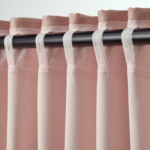 VILBORG room darkening curtains, 1 pair, pink/with heading tape, 145x300 cm