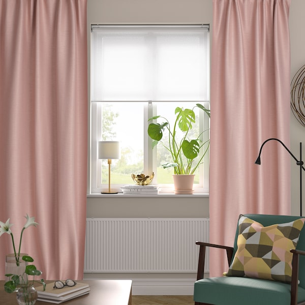 VILBORG room darkening curtains, 1 pair, pink/with heading tape, 145x300 cm