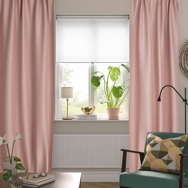 VILBORG room darkening curtains, 1 pair, pink/with heading tape, 145x300 cm