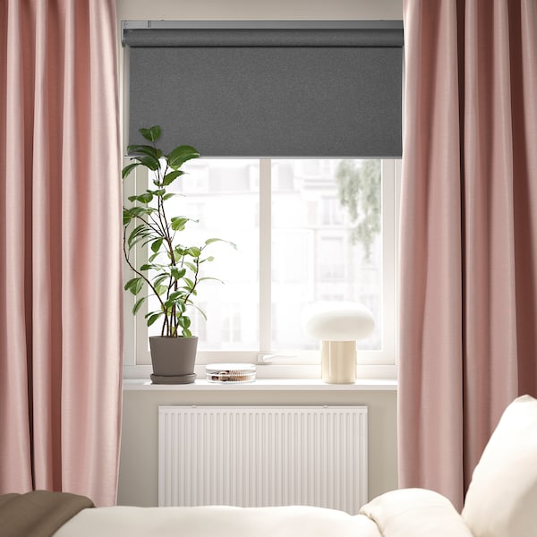 VILBORG room darkening curtains, 1 pair, pink/with heading tape, 145x300 cm