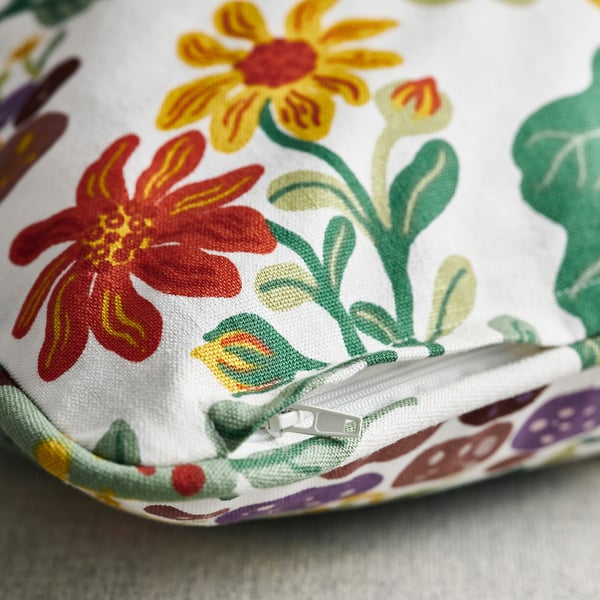 VILDPERSILJA cushion cover, white multicolour/floral pattern, 50x50 cm
