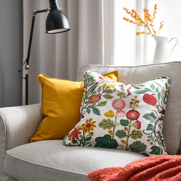 VILDPERSILJA cushion cover, white multicolour/floral pattern, 50x50 cm