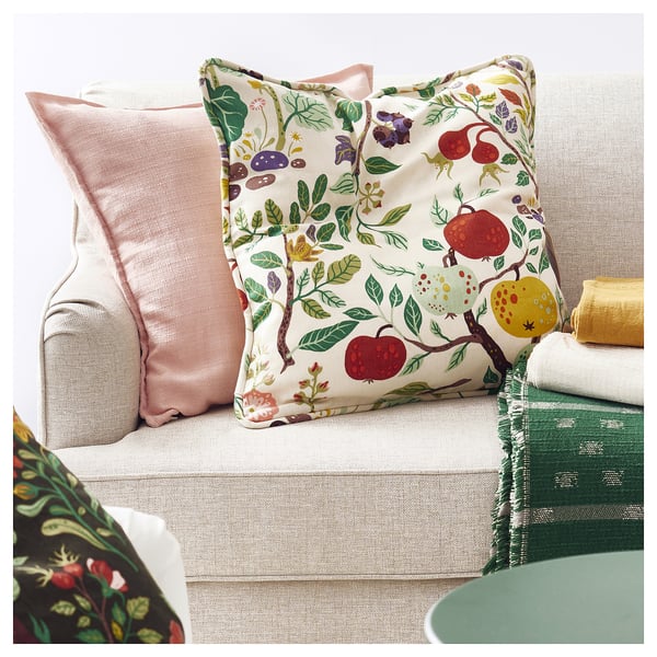 VILDPERSILJA cushion cover, white multicolour/floral pattern, 50x50 cm