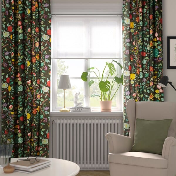 Ikea VILDPERSILJA - Cushion cover, black-green multicolour/floral pattern, 50x50 cm