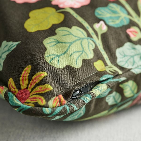 VILDPERSILJA - VILDPERSILJA Cushion cover, black-green multicolour/floral pattern, 50x50 cm