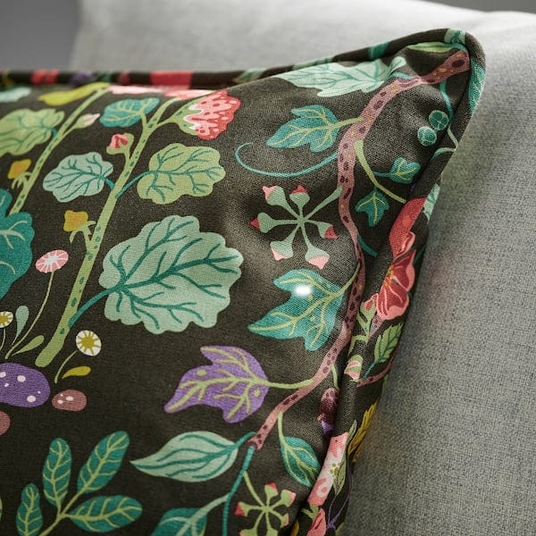 Ikea VILDPERSILJA - Cushion cover, black-green multicolour/floral pattern, 50x50 cm