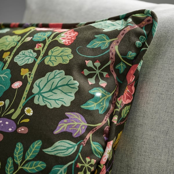 VILDPERSILJA cushion cover, black-green multicolour/floral pattern, 50x50 cm