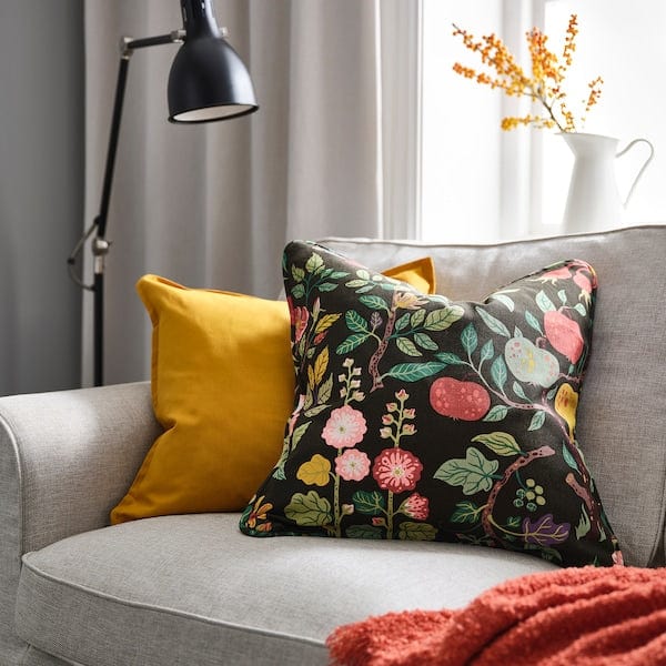 Ikea VILDPERSILJA - Cushion cover, black-green multicolour/floral pattern, 50x50 cm