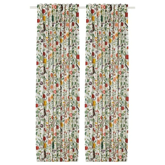 Ikea VILDPERSILJA - Curtain, 2 drapes, white fantasy/flower pattern,145x300 cm