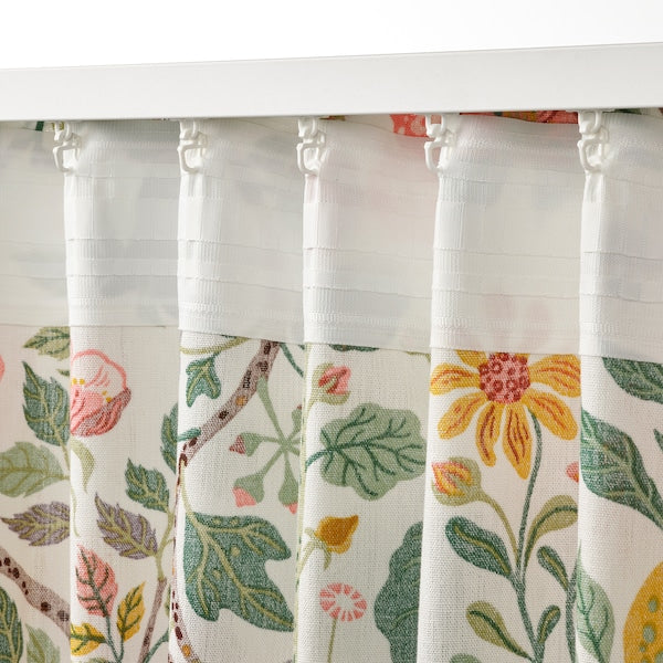 VILDPERSILJA - Curtain, 2 drapes, white fantasy/flower pattern,145x300 cm