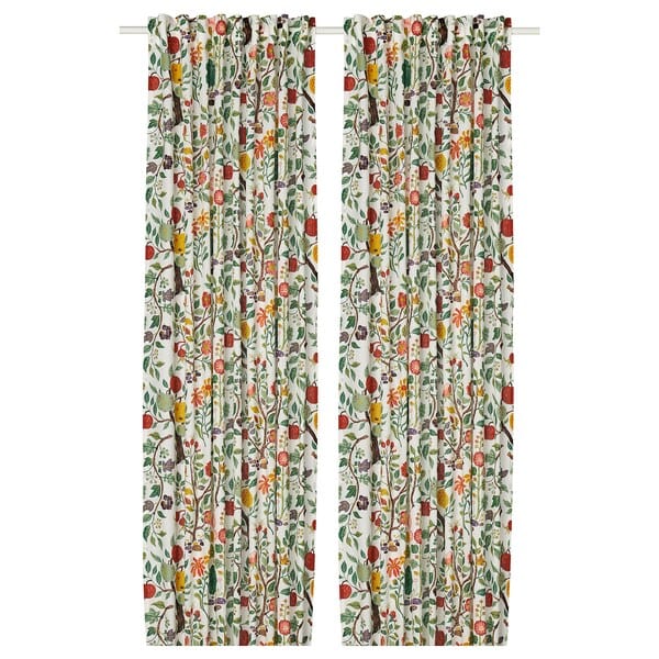 Ikea VILDPERSILJA - Curtain, 2 drapes, white fantasy/flower pattern,145x300 cm