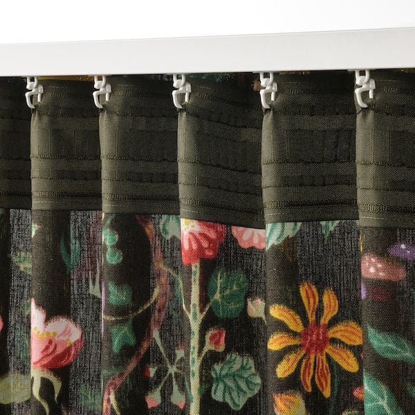 Ikea VILDPERSILJA - Curtain, 2 sheets, black-green patterned/floral motif,145x300 cm