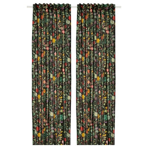 Ikea VILDPERSILJA - Curtain, 2 sheets, black-green patterned/floral motif,145x300 cm