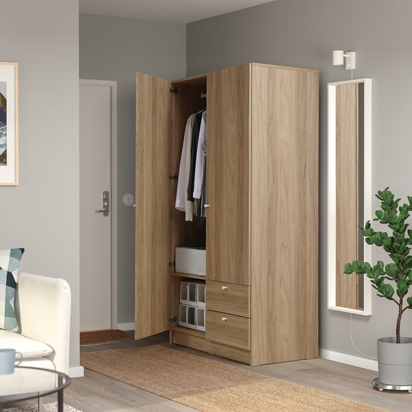 VILHATTEN - VILHATTEN Wardrobe with 2 doors and 2 drawers, oak effect, 98x57x190 cm