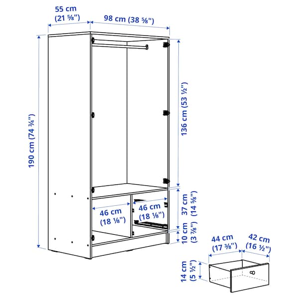 VILHATTEN - Wardrobe with 2 doors and 2 drawers, oak effect, 98x57x190 cm