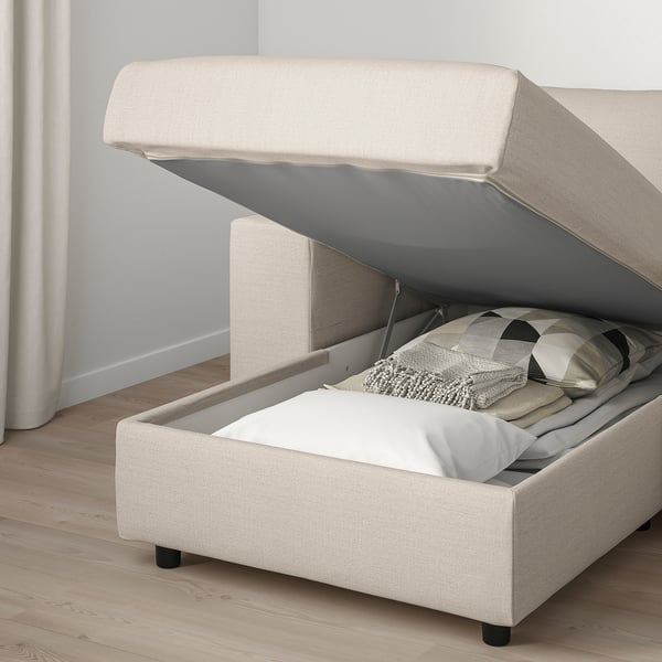 VIMLE chaise longue, with wide armrests/Gunnared beige, 125 cm