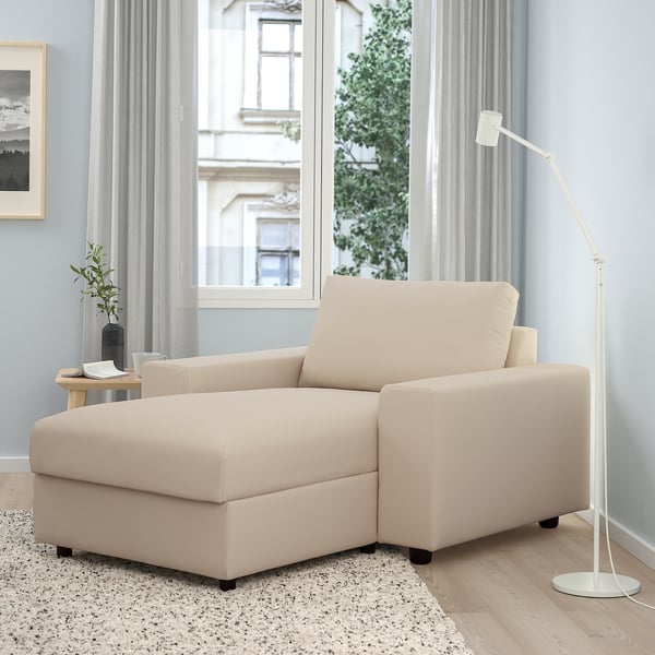 VIMLE chaise longue, with wide armrests/Hallarp beige, 125 cm