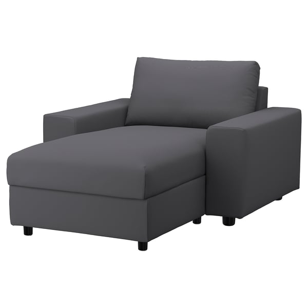 VIMLE chaise longue, with wide armrests/Hallarp grey, 125 cm