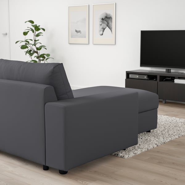 VIMLE chaise longue, with wide armrests/Hallarp grey, 125 cm