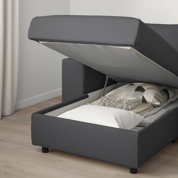 VIMLE chaise longue, with wide armrests/Hallarp grey, 125 cm