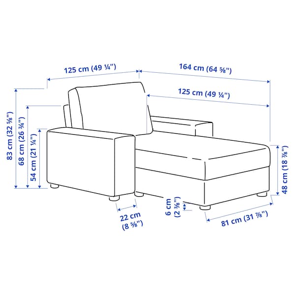 Ikea VIMLE - Chaise-longue, with wide armrests/Hillared beige ,