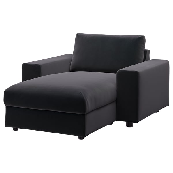 VIMLE chaise longue, Djuparp/dark grey with wide armrests, 111 cm