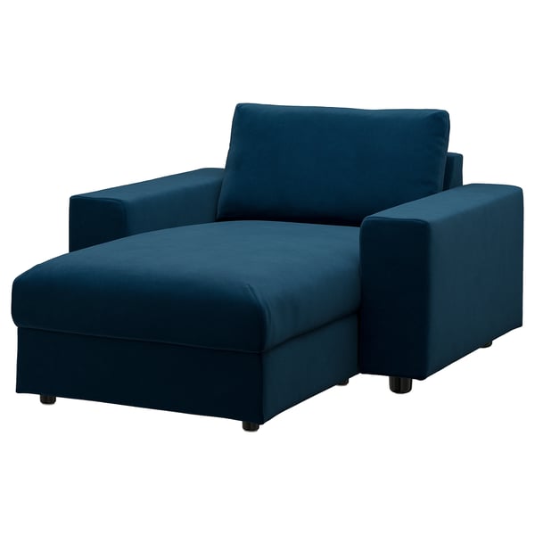 VIMLE chaise longue, Djuparp/dark green-blue with wide armrests, 81x6x164 cm