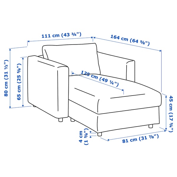 VIMLE chaise longue, Grann/Bomstad black, 111 cm