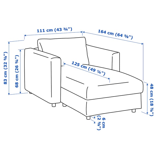 VIMLE chaise longue, Hallarp grey, 111 cm