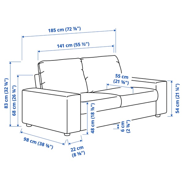 VIMLE 2-seat sofa, with wide armrests/Hillared anthracite, 141x54x98 cm