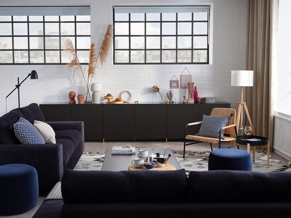 VIMLE 2 seater sofa - with wide armrests/saxemara blue-black ,