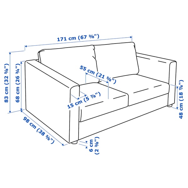 VIMLE 2-seat sofa, Saxemara black-blue, 141x6x98 cm
