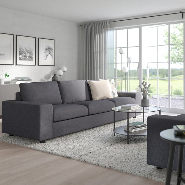 VIMLE 3-seat sofa, with wide armrests/Gunnared medium grey, 255 cm