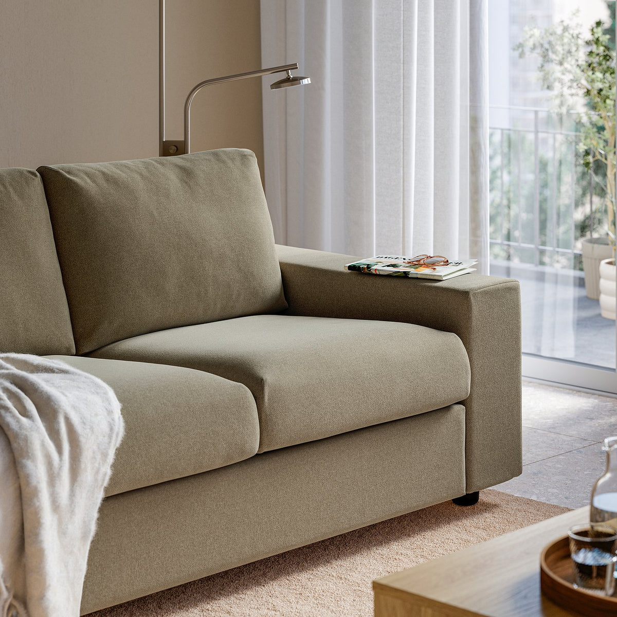 VIMLE 3-seat sofa, with wide armrests/Johanneshov brown-beige, 255 cm