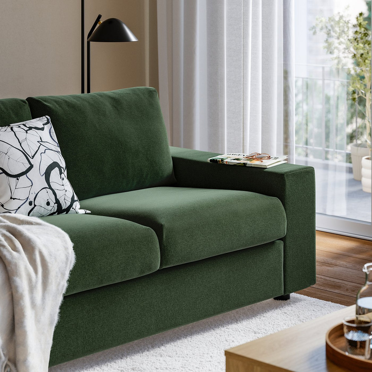 VIMLE 3-seat sofa, with wide armrests/Johanneshov dark green, 255 cm